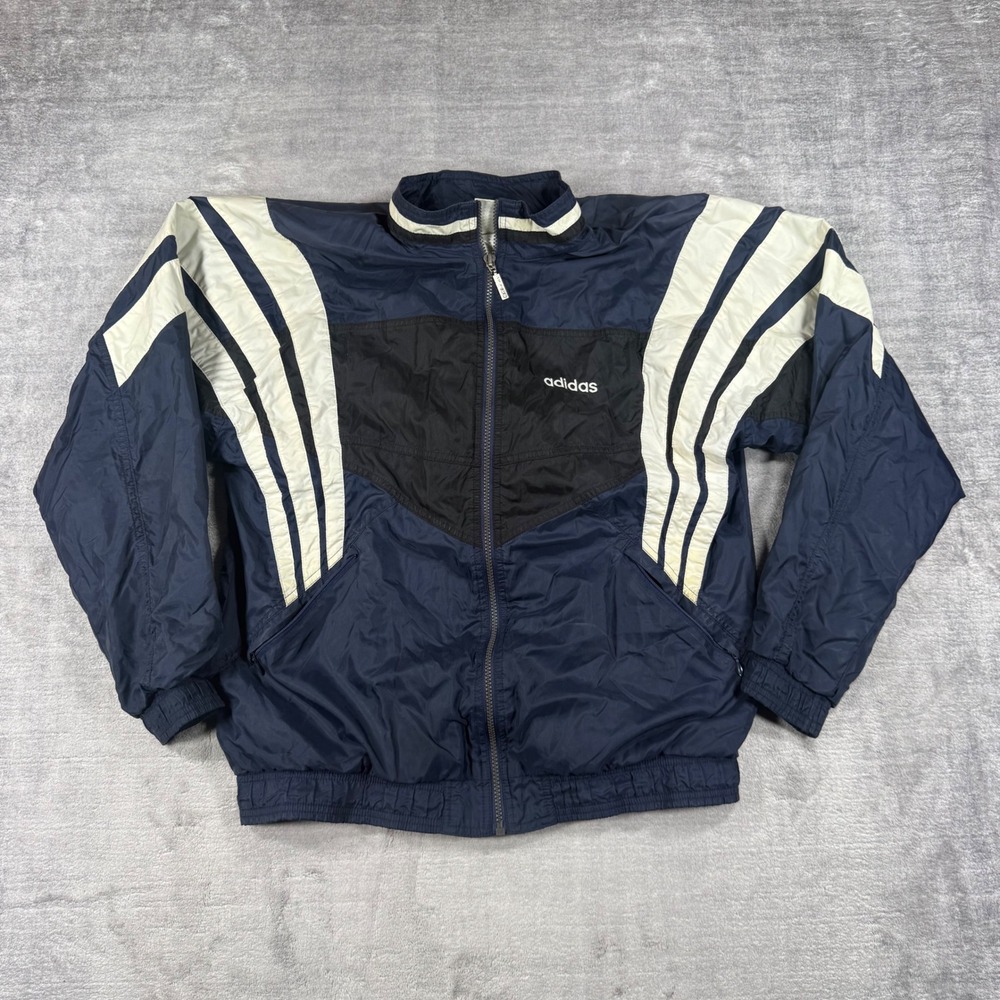 Adidas Jacket Mens Small Navy Blue Vtg 90s Color block Stripe Track Windbreaker